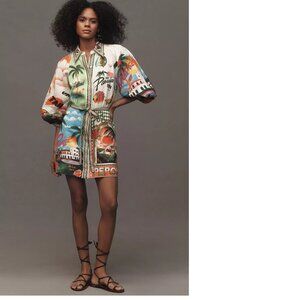 Alemais Paradiso Linen Tropical Print Mini Dress